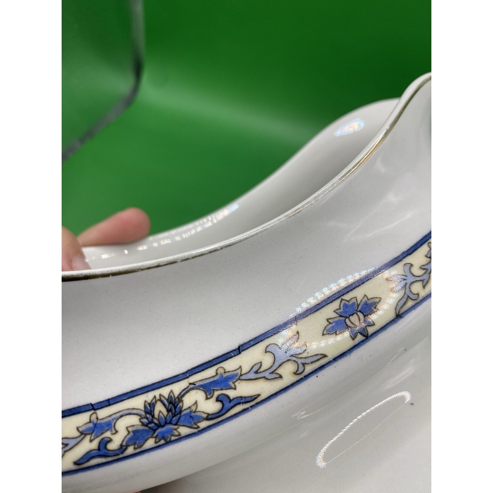 Vtg Alfred Meakin England Gravy Boat W/Underplate Blue Ivory Floral - Picture 12 of 14